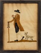 A George III silkwork portrait of a gentleman and his hound, late 18th century,