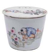 A Chinese porcelain jar and cover of swelling cylinder form enamelled with children engaged in play,