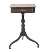 A Regency painted and ebonised wood tripod side table,