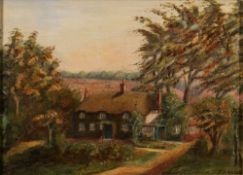 Attributed to Mary Hardy (British, 1841-1915) View of a thatched cottage,