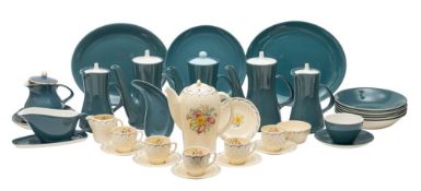 A Susie Cooper 'Printemps' part coffee service, comprising a coffee pot and cover, sugar bowl,