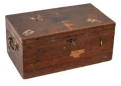 A late George III oak and brass mounted chest,