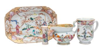 A mixed lot of Chinese famille rose porcelain comprising an octagonal dish or stand painted with