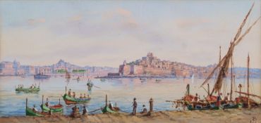 Gianni Bonello (Maltese, 1858-1920) Fishing boats at a quay,