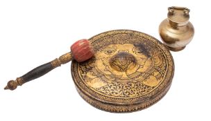 A South Asian, possibly Nepalese, black painted brass gong, 20th century,