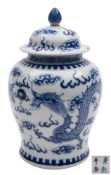 A Chinese blue and white baluster vase and cover together with a Canton miniature winepot and