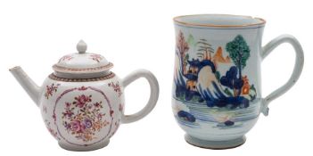A Chinese verte imari baluster mug and a famille rose teapot and cover, Qing Dynasty,