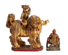 Two Chinese gilt and polychrome carved wood figures,