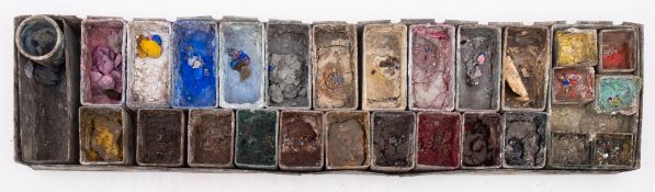 An Edwardian metal artist's paintbox, once used by John Shapland (1865-1935), of rectangular form,