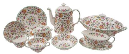A Minton Haddon Hall pattern table service, comprising eight dinner plates, eight side plates,