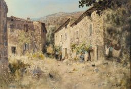 *Gabriel Deschamps (French, 1919-2011) A Provençal scene with cottages and figures,