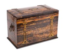 A late Victorian coromandel veneered and brass bound writing box, late 19th century,