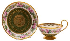 A Sèvres [Louis XVIII] cup and saucer dated 1818, in Empire style,