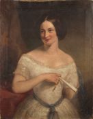 Follower of Franz Xaver Winterhalter (1805-1873) Portrait of a lady wearing a white dress oil on