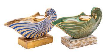 A matched pair of early 19th century nautilus shell inkstands one Paris,