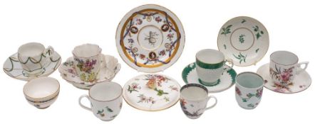 A mixed lot of 18th century English porcelain including a Bow pinecone moulded and green monochrome