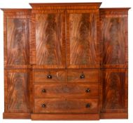 A mahogany breakfront chest and linen press,