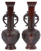 A pair of Japanese bronze vases,