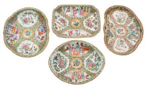 A group of four Canton shaped dishes, Qing Dynasty two of scallop form, 27.
