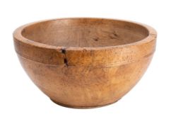 A turned sycamore dairy bowl, probably 19th century, of tapered circular form,