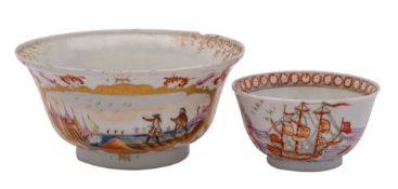 A Chinese European subject teabowl and a similar larger bowl in Meissen style,