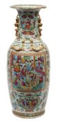 A large Canton baluster vase with shaped and rolled rim,