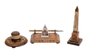 WITHDRAWN Three Victorian Tunbridge ware desk ornaments,