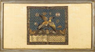 A late 19th century Chinese silk work rank badge: of rectangular outline,