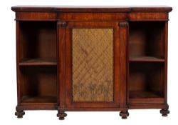 A mahogany breakfront side cabinet or credenza in Regency taste,