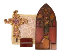 An Italian carved, gilt and polychrome painted cruciform finial or staff head, 18th century,