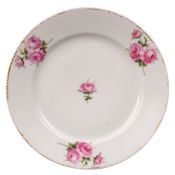 A Swansea dessert plate painted with scattered sprays of pink roses, gilt dentil rim, circa 1820,