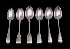 Six Georgian, Victorian and later silver teaspoons (various dates and makers) 125gms, 4ozs.
