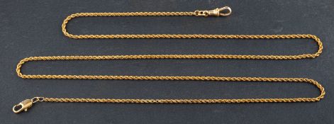 A ropetwist necklace, with dog clip clasp, total length ca. 91cm, total weight ca. 23.7gms.