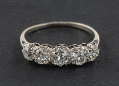 An old-cut diamond, five-stone ring, total estimated diamond weight ca.