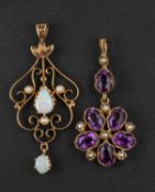 Two 9ct gold, gemset pendants,
