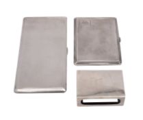 Two early 20th Century Silver Cigarette cases and a match box cover, makers H J Cooper & Co Ltd,