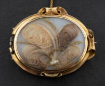 A 19th century, memorial brooch/ pendant, with hairwork to front and verso, total length ca. 5.