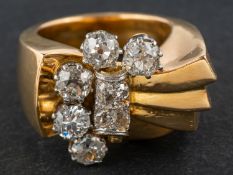 An old-cut and pear-shaped diamond cocktail ring, total estimated diamond weight ca. 1.