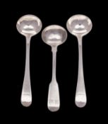 Three George III and George IV silver salt spoons, maker William Chawner, two London 1782,