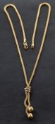 A mesh-link, lariat necklace, with Italian control marks for 18ct gold, length of chain ca. 46.
