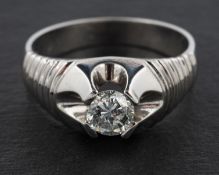 A round, brilliant-cut diamond, single-stone ring, estimated diamond weight ca. 0.