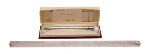 An Edward VII silver 12 inch ruler, maker William Hornby, London 1902, 55gms, 1.