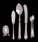 A quantity of Sheffield Silver to include: a jam /conserve spoon with King's pattern silver filled