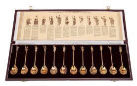 A collection of twelve Tichborne Celebrity silver gilt spoons, maker B.M., London 1978.