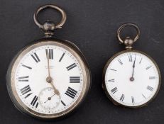 A silver keywound pocket watch the dial with black Roman numerals, subsidiary seconds dial,
