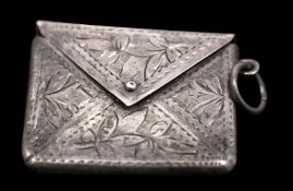 An Edward VII engraved silver envelope stamp case, maker Aidie & Lovekin, Birmingham 1904, 2.