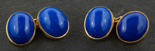 A 18ct gold, pair of oval, cabochon-cut lapis lazuli cufflinks, with hallmarks for Birmingham, 1988,