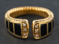 An Italian, onyx and single-cut diamond ring, of 'gas pipe' design,