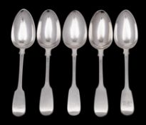 A pair of George IV silver fiddle pattern dessert spoons, maker William Chawner II, London 1828,