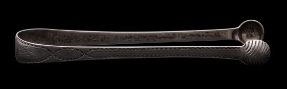 A pair of George III silver bright cut sugar tongs, maker Benjamin Mountigue, Birmingham, 0.85 ozs.
